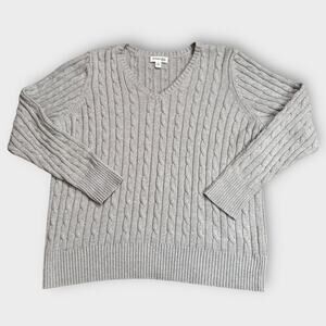 ST JOHNS BAY PREPPY CABLE KNIT V NECK SWEATER GRAY 1X
